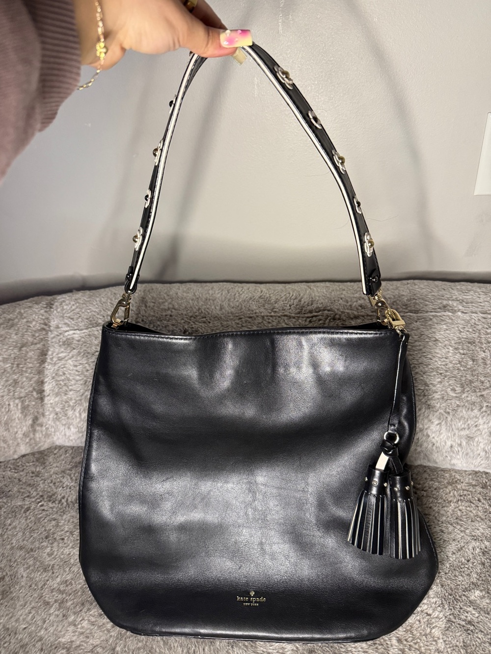 Kate Spade Leather Shoulder Bag with Floral Handle